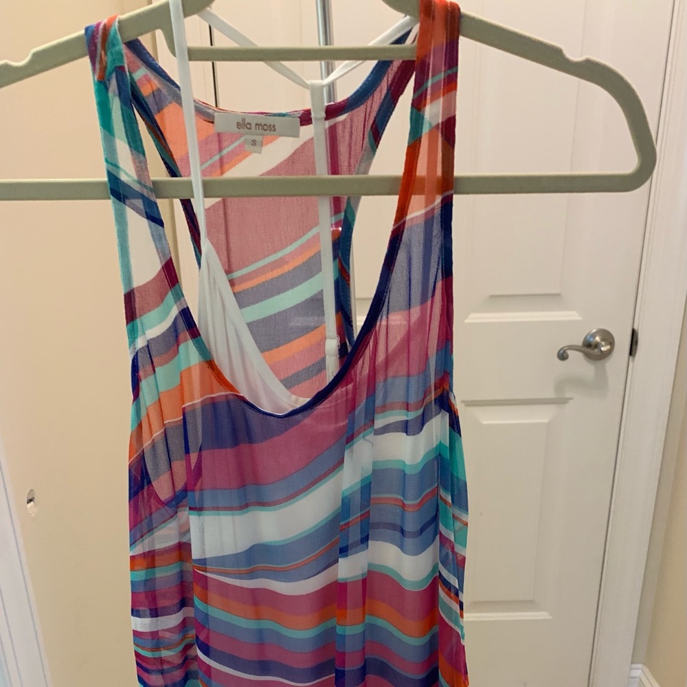 Ella Moss lightly worn sheer multi - colored tank with white tank cami include